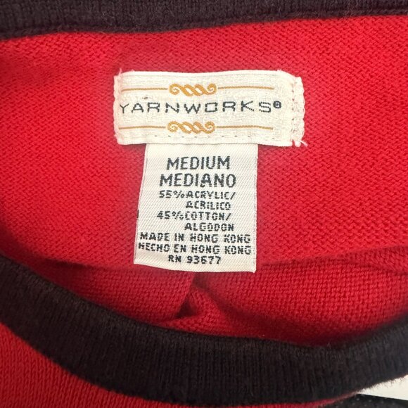 Vintage Yarnworks Red Knit Short Sleeve Sweater Top | Contrast Trim | Size M - Picture 6 of 8